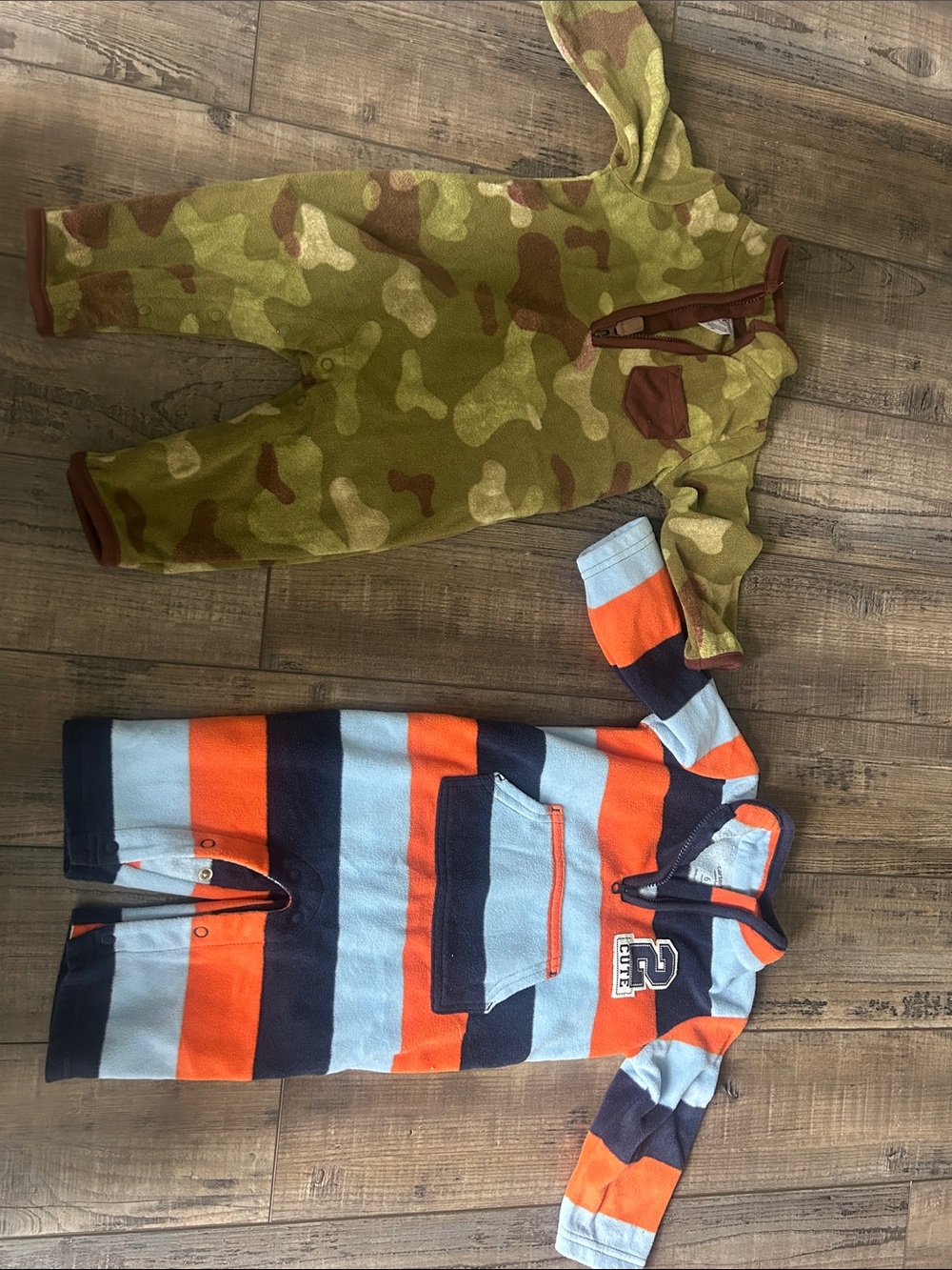 Carter's Green Camo and Light Blue Navy Orange Striped Baby One-Piece Lot